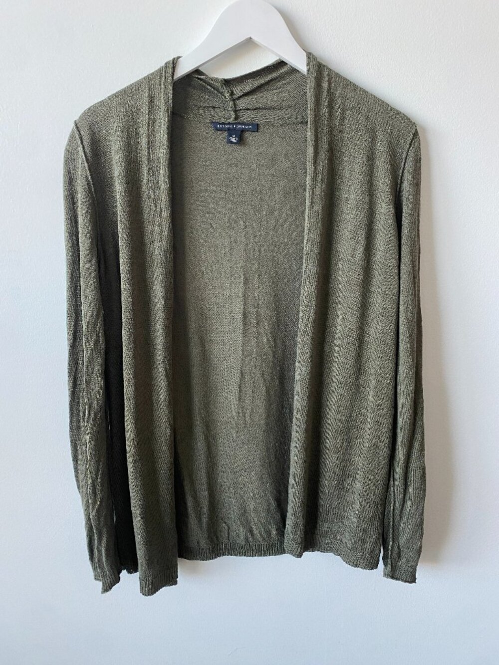 Banana Republic Olive Green Open Front Cardigan Medium | Lightweight Linen Blend